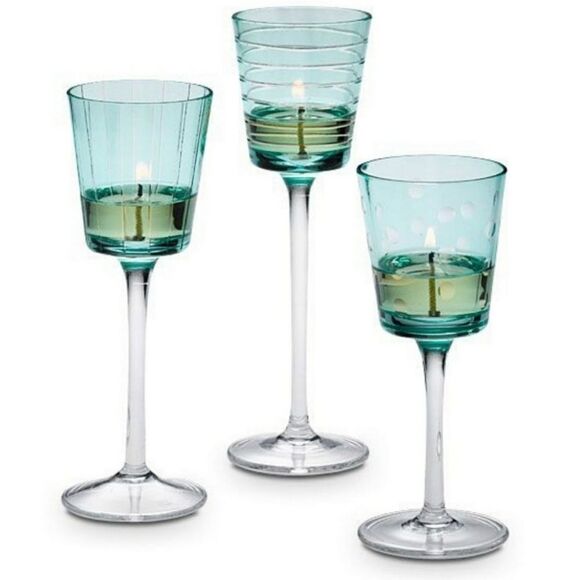 🩵PartyLite Santorini Stemmed Tealight/Votive Candle Holder Trio